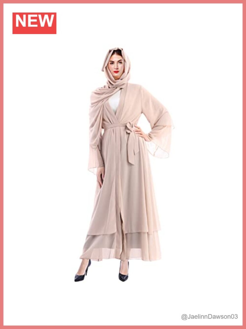 Polyester Two-Piece Muslim Prayer Dress Abaya Set with Hijab Cardigan